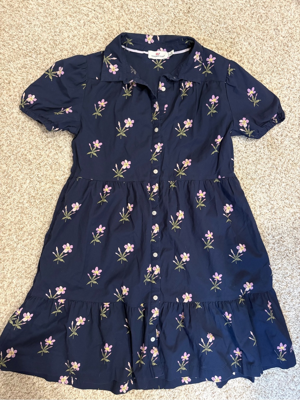 Vineyard Vines Poplin Cotton Button Floral Dress, Kids 12-14